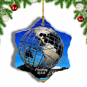 America USA Globe Flushing Christmas Ornament 3 Inches Snow