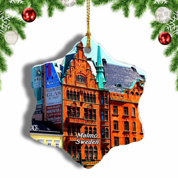 Sweden Little Square Malmo Christmas Ornament 3 Inches Snow