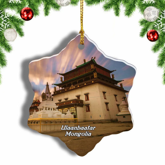 Gandantegchinlen Monastery Ulaanbaatar Mongolia Christmas Ornament 3 Inches Snow