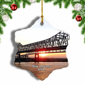 USA America Mississippi River New Orleans Christmas Ornament 3 Inches Snow