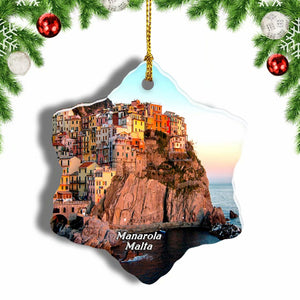 Manarola Cinque Terre Italy Christmas Ornament 3 Inches Snow