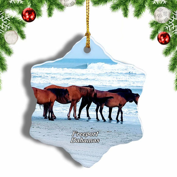 Horse Beach Freeport Bahamas Christmas Ornament 3 Inches Snow