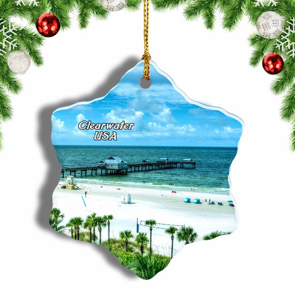 USA America Clearwater Beach Christmas Ornament 3 Inches Snow