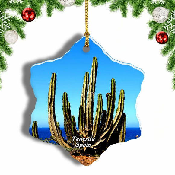 Spain Tenerife Cactus Cactus Christmas Ornament 3 Inches Snow