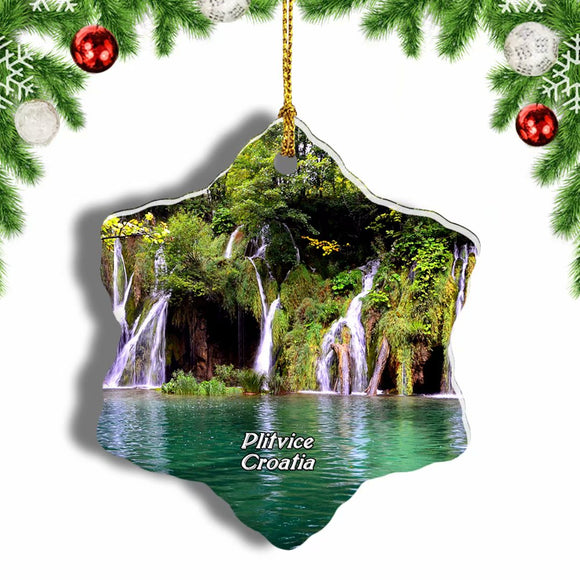 Croatia Plitvice National Park Waterfall Christmas Ornament 3 Inches Snow