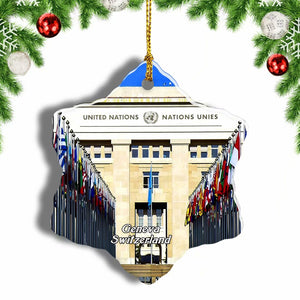 Switzerland Palace of Nations Geneva Christmas Ornament 3 Inches Snow