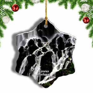 Portugal Azores Waterfall Christmas Ornament 3 Inches Snow