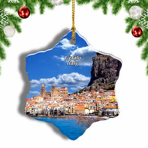 Italy Cefalu Sicily Christmas Ornament 3 Inches Snow