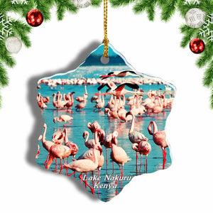 Kenya Pink Flamingo Lake Nakuru Christmas Ornament 3 Inches Snow