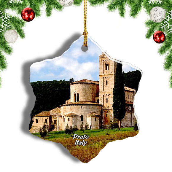 Tuscany Prato Abbey Italy Christmas Ornament 3 Inches Snow