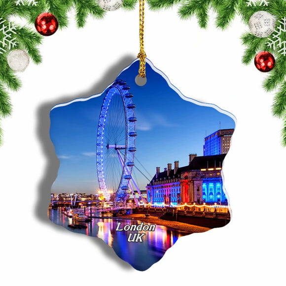 UK England London Eyes Christmas Ornament 3 Inches Snow