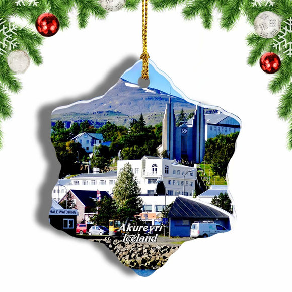 Iceland Akureyri church Christmas Ornament 3 Inches Snow