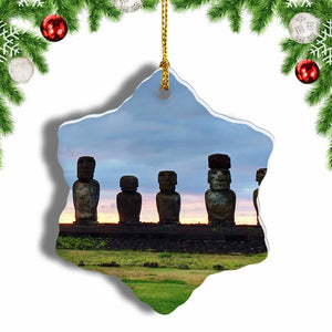 Ahu Tongariki Easter Island Chile Christmas Ornament 3 Inches Snow