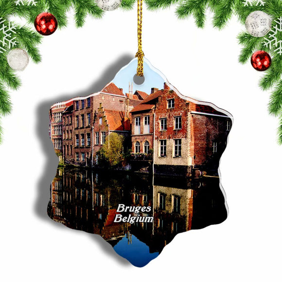 Belgium Historic Centre of Brugge Bruges Christmas Ornament 3 Inches Snow