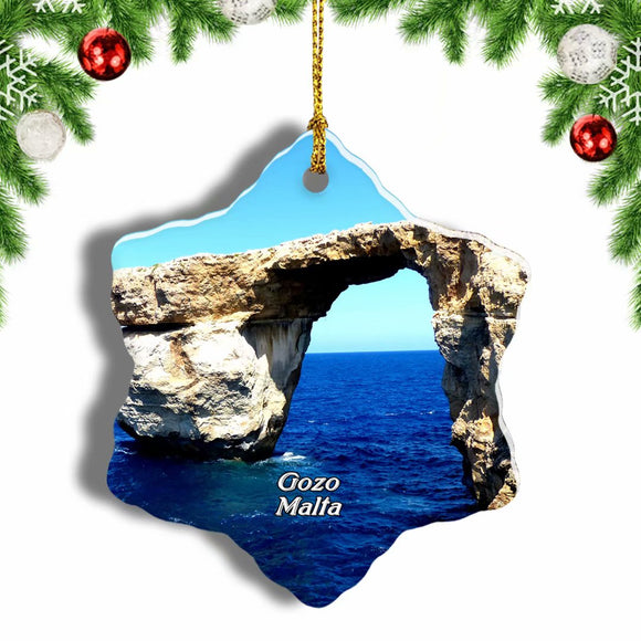 Malta Azure Window Ruins Gozo Christmas Ornament 3 Inches Snow