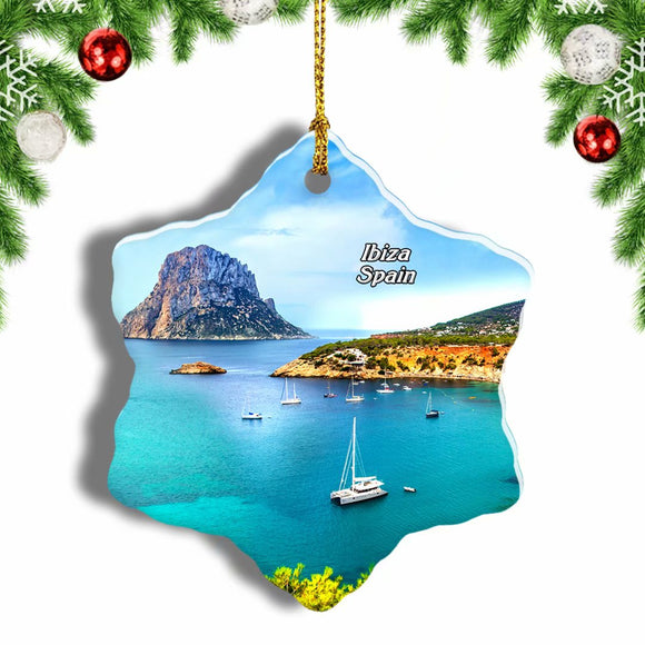 Spain Coast Rock Sea Bay Ibiza Christmas Ornament 3 Inches Snow