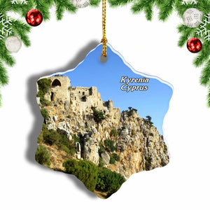 Cyprus Saint Hilarion Castle Kyrenia Christmas Ornament 3 Inches Snow