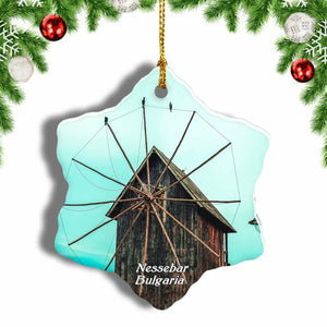 Bulgaria Nessebar Windmill Christmas Ornament 3 Inches Snow