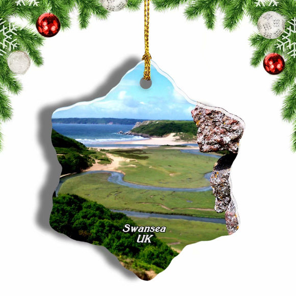 UK England Three Cliffs Bay Swansea Christmas Ornament 3 Inches Snow