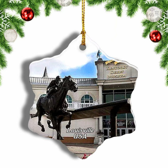 USA America Kentucky Derby Museum Louisville Christmas Ornament 3 Inches Snow