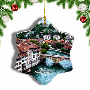 Switzerland Bern River Christmas Ornament 3 Inches Snow