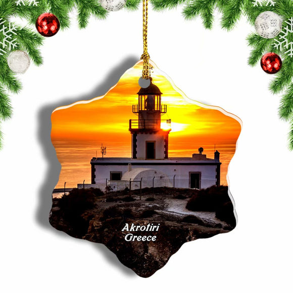 Greece Santorini Akrotiri Lighthouse Christmas Ornament 3 Inches Snow