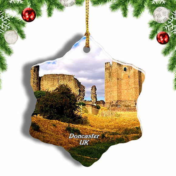 UK England Conisbrough Castle Doncaster Christmas Ornament 3 Inches Snow