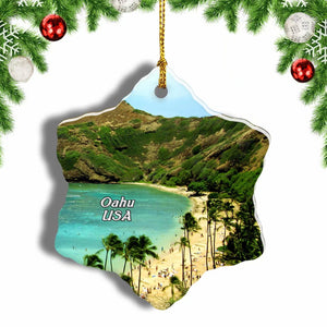 USA America Hanauma Bay Oahu Hawaii Christmas Ornament 3 Inches Snow