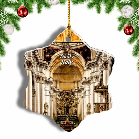 Cathedral Sicily Italy Christmas Ornament 3 Inches Snow