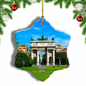 Arch of Peace Milan Italy Christmas Ornament 3 Inches Snow