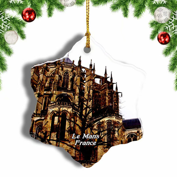 France Le Mans Cathedral Christmas Ornament 3 Inches Snow