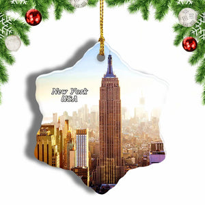 USA America Empire State Building New York Christmas Ornament 3 Inches Snow