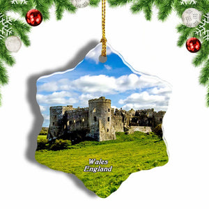 UK England Carew Castle Wales Christmas Ornament 3 Inches Snow