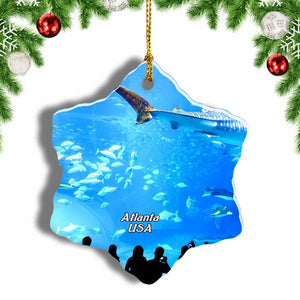 USA America Georgia Aquarium Atlanta Christmas Ornament 3 Inches Snow