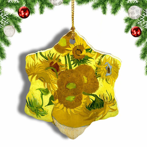 Holland Sunflower Van Gogh Christmas Ornament 3 Inches Snow