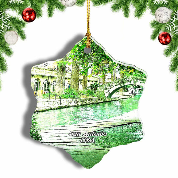 USA America River Walk San Antonio Christmas Ornament 3 Inches Snow