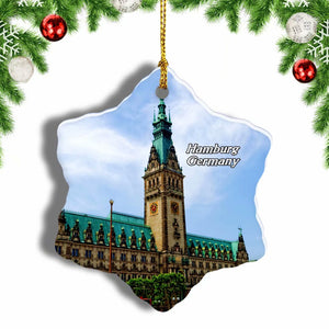 Germany City Hall Hamburg Christmas Ornament 3 Inches Snow