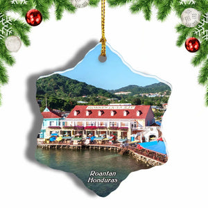 Honduras Roatan Port Christmas Ornament 3 Inches Snow