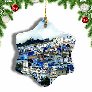 Morocco Chefchaouen Medina Christmas Ornament 3 Inches Snow