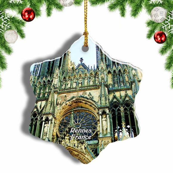 France Our Lady of Reims Cathedral Christmas Ornament 3 Inches Snow