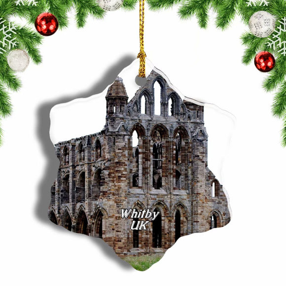 UK England Whitby Abbey Christmas Ornament 3 Inches Snow