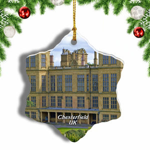 UK England Hardwick Hall and Gardens Chesterfield Christmas Ornament 3 Inches Snow