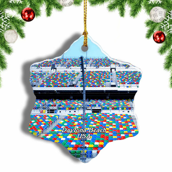 USA America Daytona International Speedway Daytona Beach Christmas Ornament 3 Inches Snow