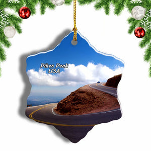 America USA Pikes Peak Highway Christmas Ornament 3 Inches Snow