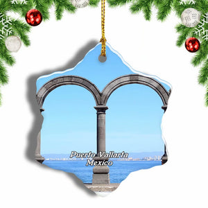 Mexico Malecon Boardwalk Puerto Vallarta Christmas Ornament 3 Inches Snow