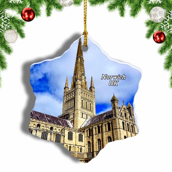 UK England Norwich Cathedral Christmas Ornament 3 Inches Snow