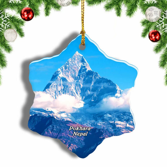 Machhapuchhre Pokhara Nepal Christmas Ornament 3 Inches Snow