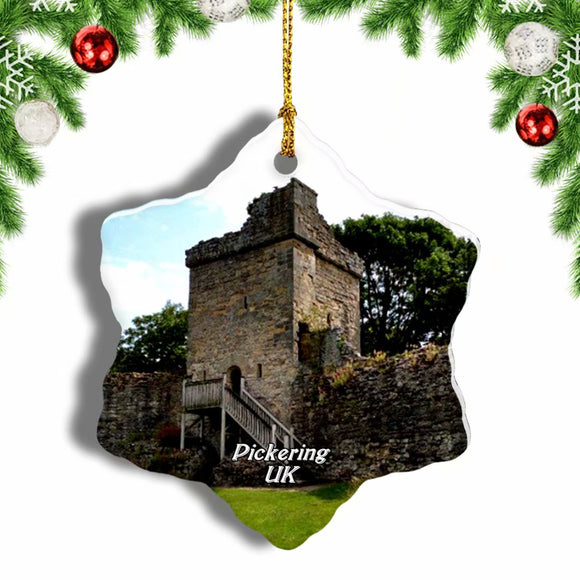 UK England Pickering Castle Christmas Ornament 3 Inches Snow