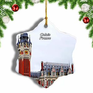 France Town Hall Calais Christmas Ornament 3 Inches Snow