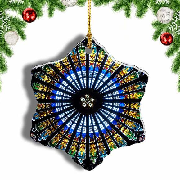 Austria Rose Window Strasbourg Cathedral Christmas Ornament 3 Inches Snow